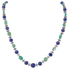 Colombian Emerald, Tanzanite and Diamond Beaded Necklace