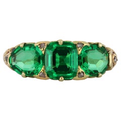 Antique Colombian Emerald Three Stone Ring, circa 1890.