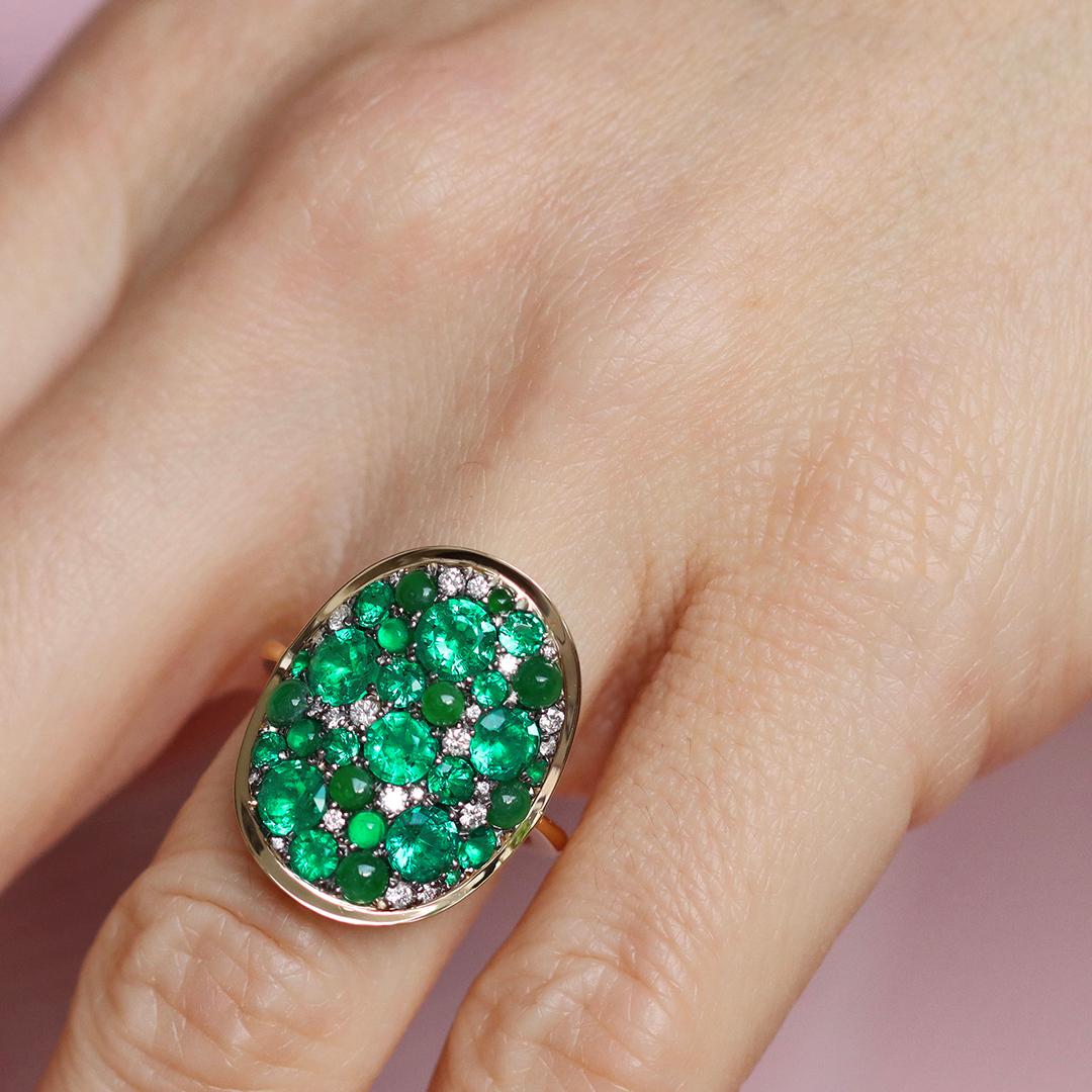 Kolumbianischer Smaragd Typ A Jadeit Diamant Pave-Ring 13