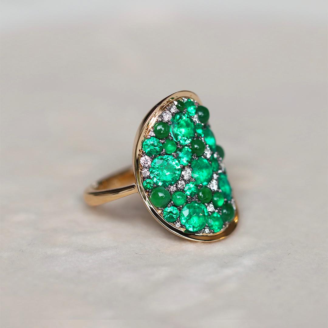 Women's Colombian Emerald Type A Jadeite Diamond Pave Ring For Sale
