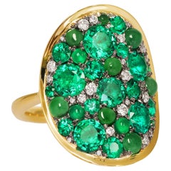 Colombian Emerald Type A Jadeite Diamond Pave Ring