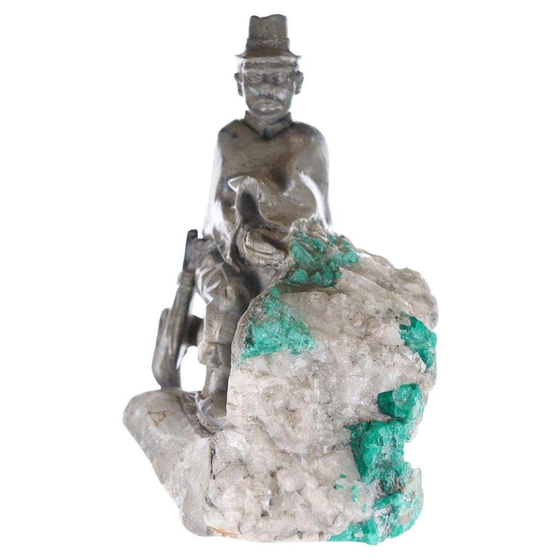 Colombian Emerald Villager Rough Crystal Sculpture For Sale