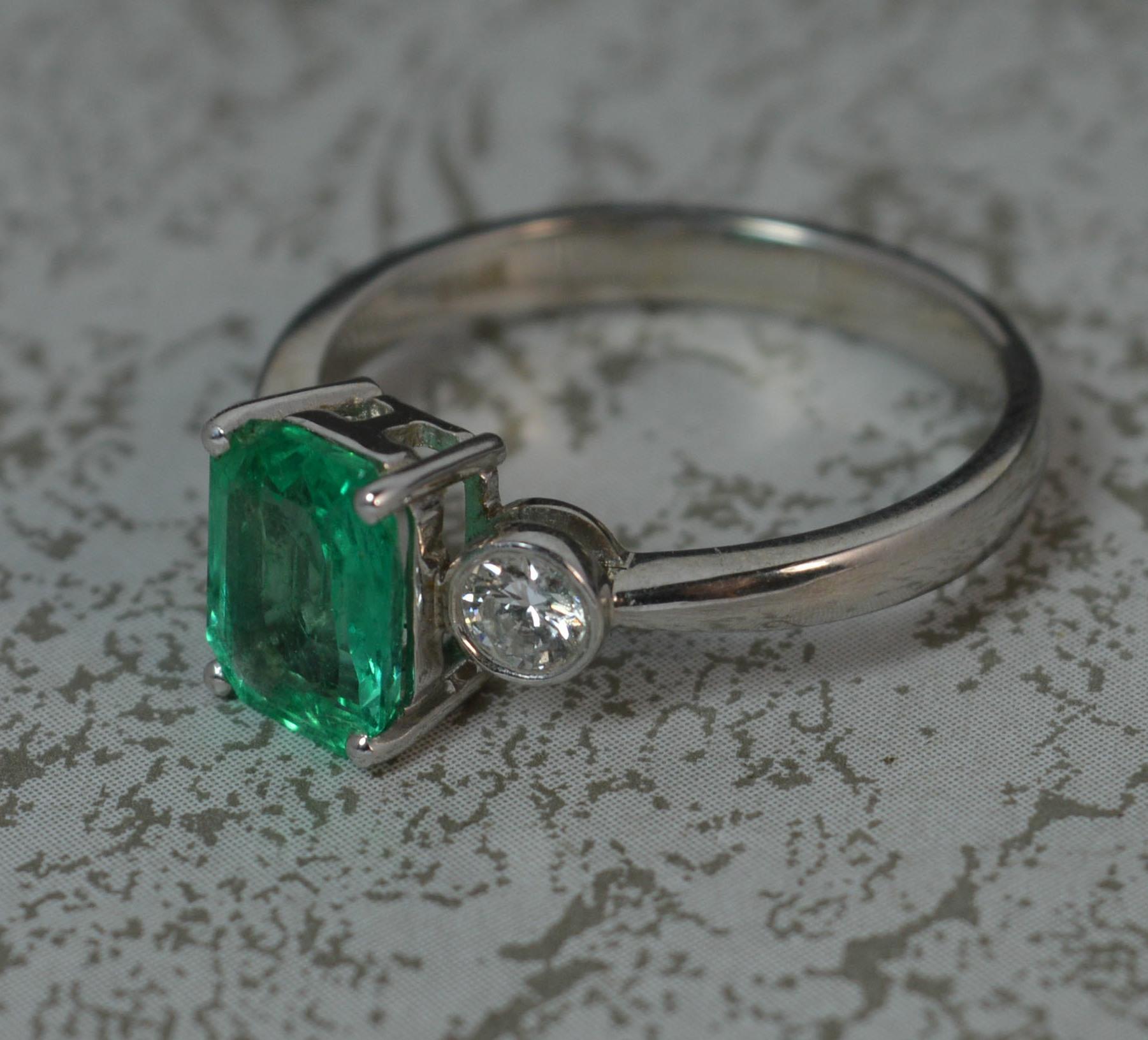 Colombian Emerald VS Diamond 18 Carat White Gold Trilogy Ring 1
