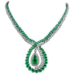 Colombian Emeralds 60 Carat and Diamonds 20.5 Carat Necklace