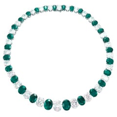 Colombian Emeralds and Diamond Platinum Necklace