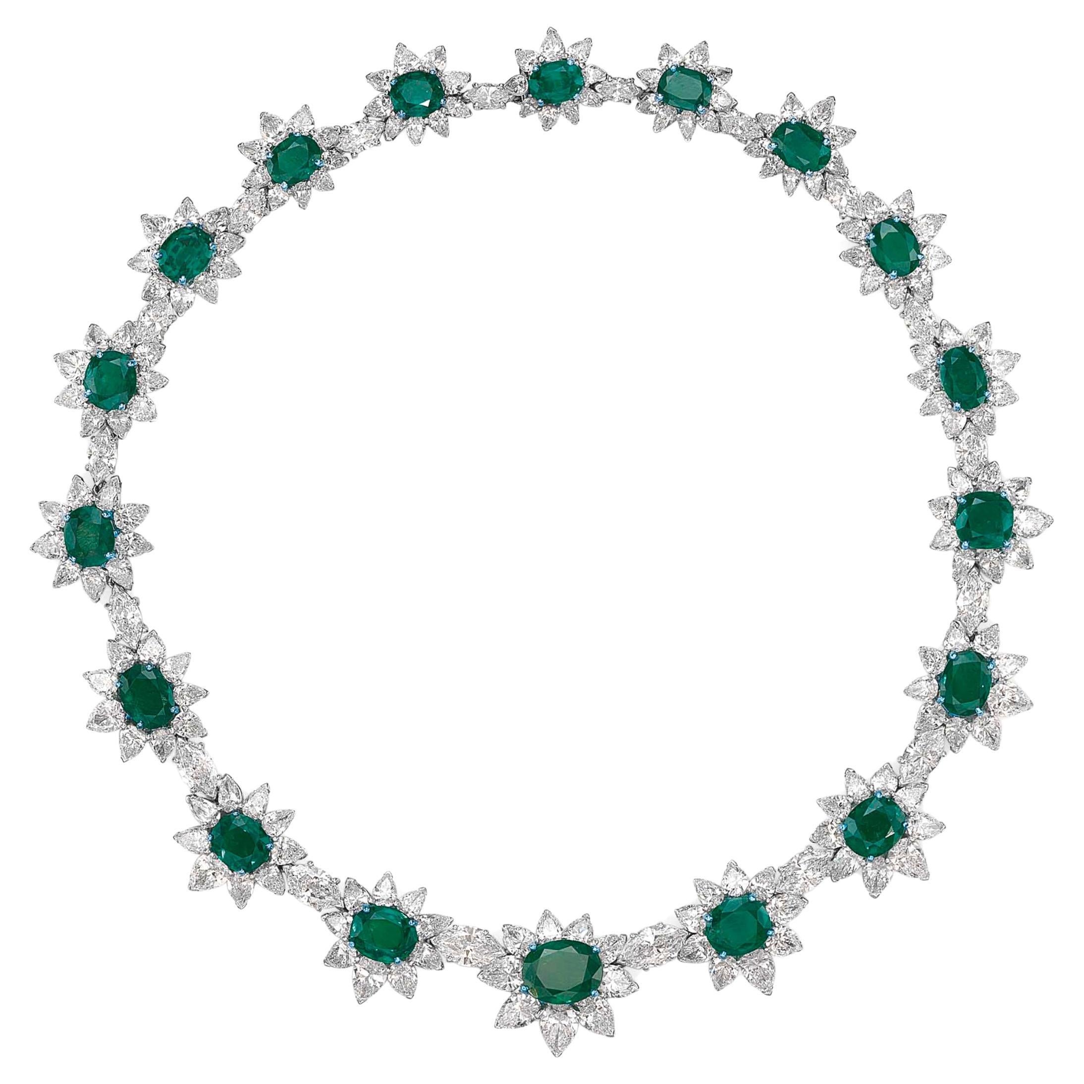 Colombian Emeralds and Diamond Platinum Necklace