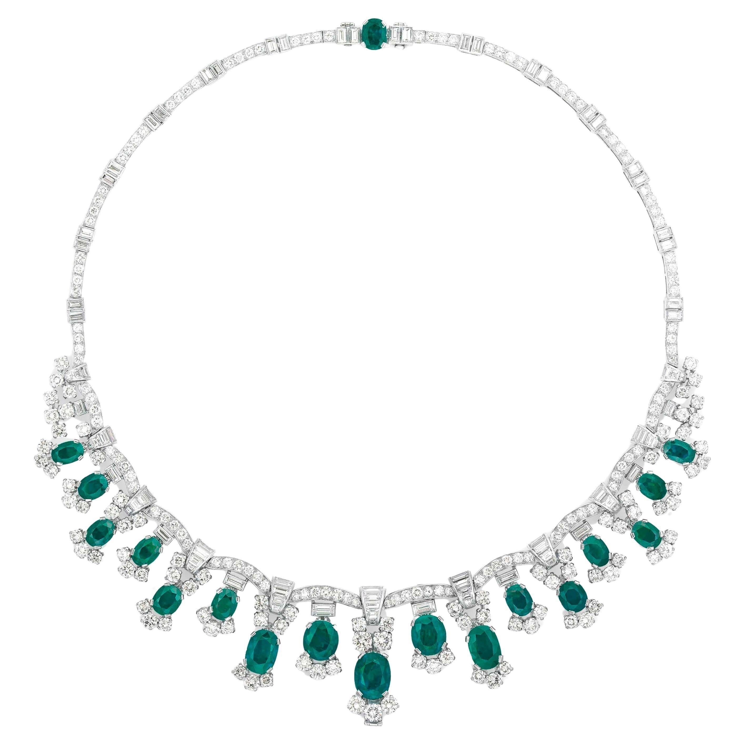 Colombian Emeralds and Diamond Platinum Necklace