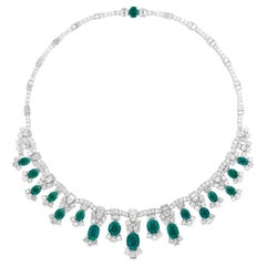 Colombian Emeralds and Diamond Platinum Necklace