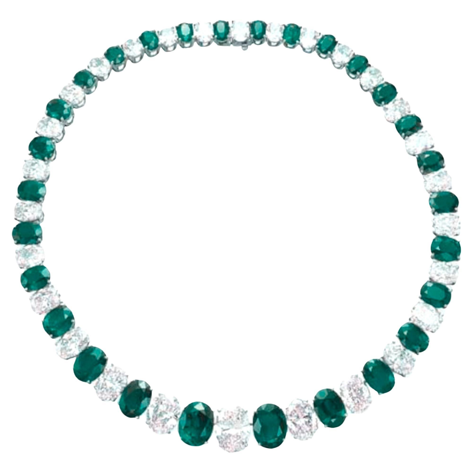 Colombian Emeralds and Diamond Platinum Necklace