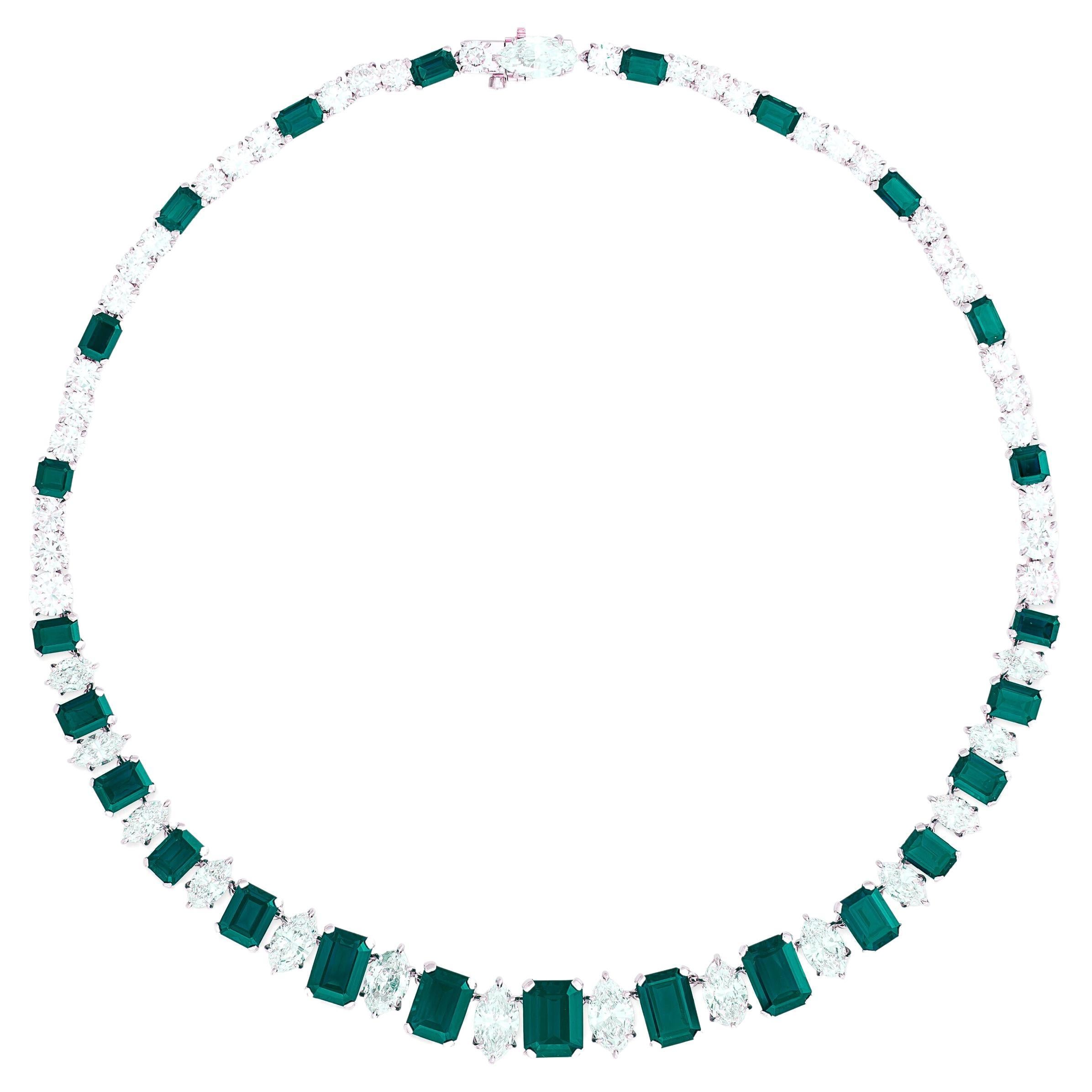 Colombian Emeralds and Diamond Platinum Necklace