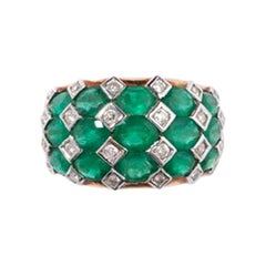 Anillo Esmeraldas Colombianas y Diamantes, Oro de 18 Kilates