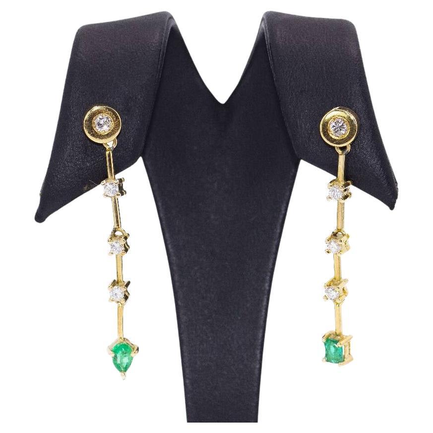 Colombian Gold and Emeralds Earrings For Sale