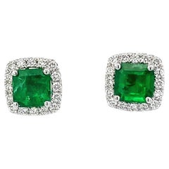 Colombian Green Emerald 2.28 CT 
Diamond 0.50CT in 18K White Studs Earring