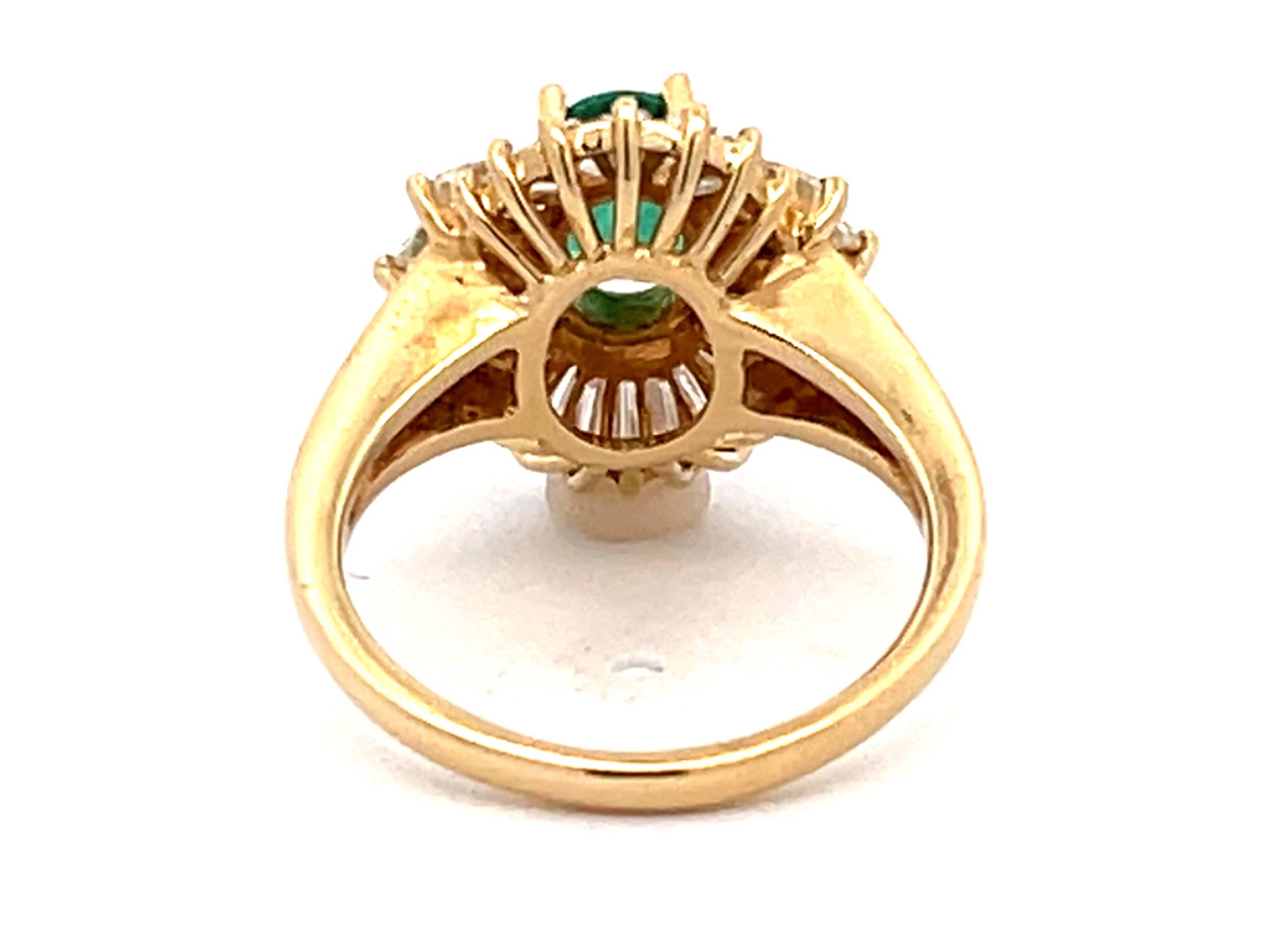 Colombian Green Emerald Ballerina Diamond Ring in 14k Yellow Gold 1