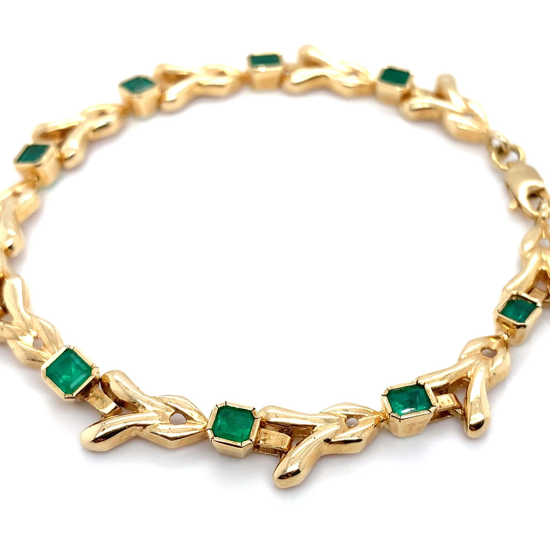 Bracelet colombien d'émeraudes vertes en or jaune 18 carats en vente 2