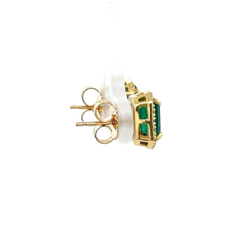 Emerald Cut Colombian Green Emerald & Diamond Earrings 2.70CT D.50CT 18K Yellow Gold
