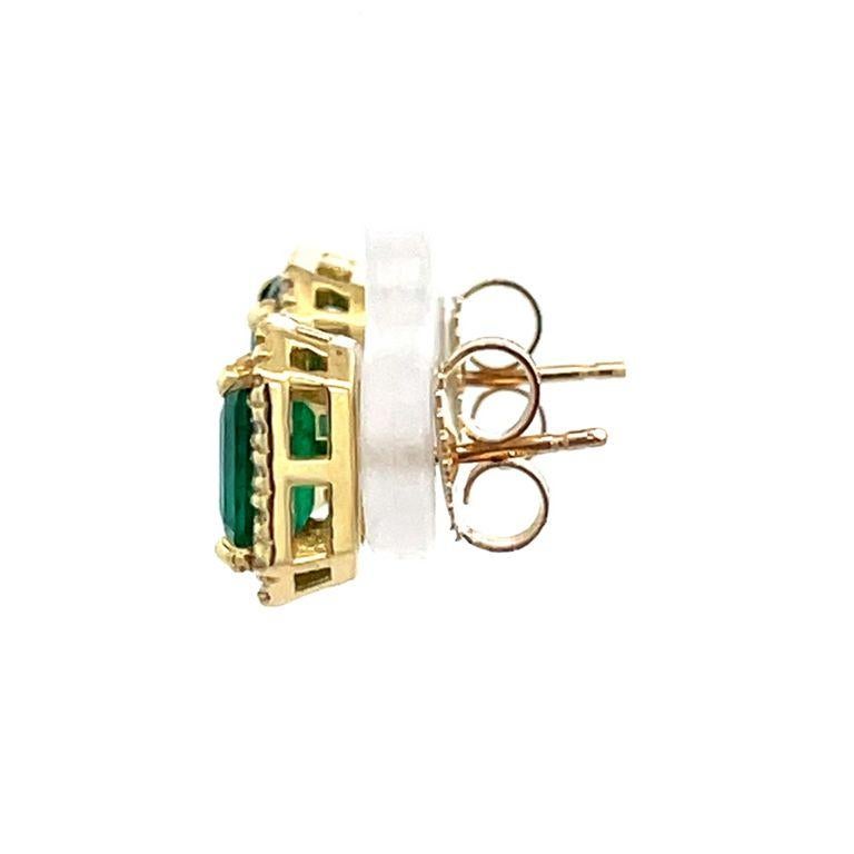 Women's Colombian Green Emerald & Diamond Earrings 2.70CT D.50CT 18K Yellow Gold