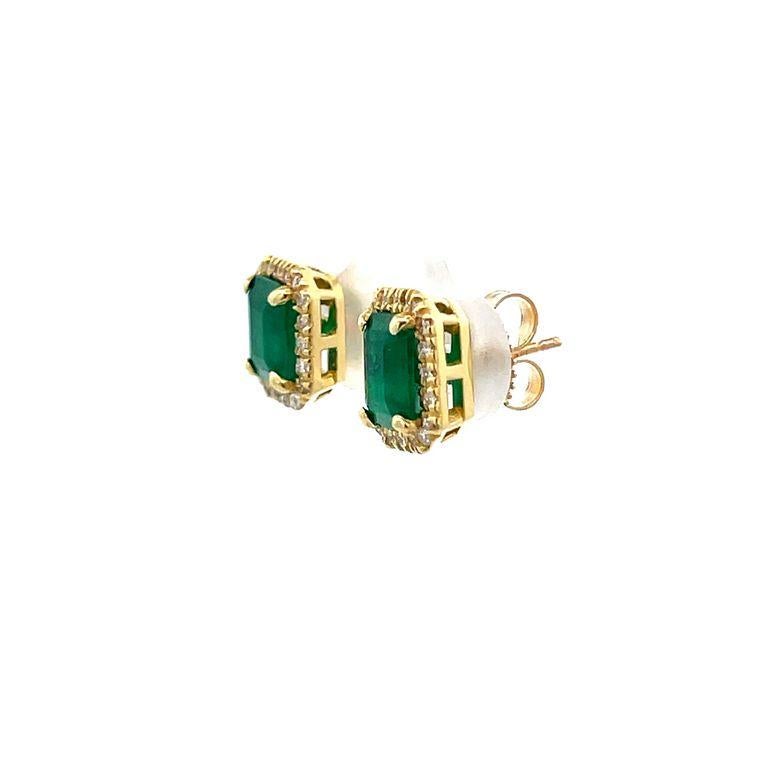 Colombian Green Emerald & Diamond Earrings 2.70CT D.50CT 18K Yellow Gold 1
