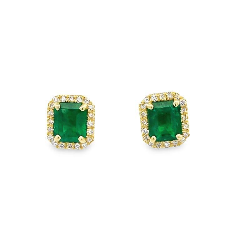 Colombian Green Emerald & Diamond Earrings 2.70CT D.50CT 18K Yellow Gold 2