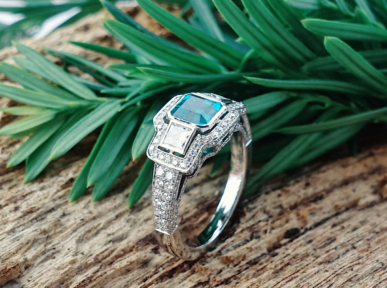 Emerald Cut Colombian Green Emerald Handmade Diamond Engagement Ring Platinum