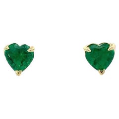  Colombian Green Emerald Heart Shape 1.44 CT in 18K Yellow Studs Earring