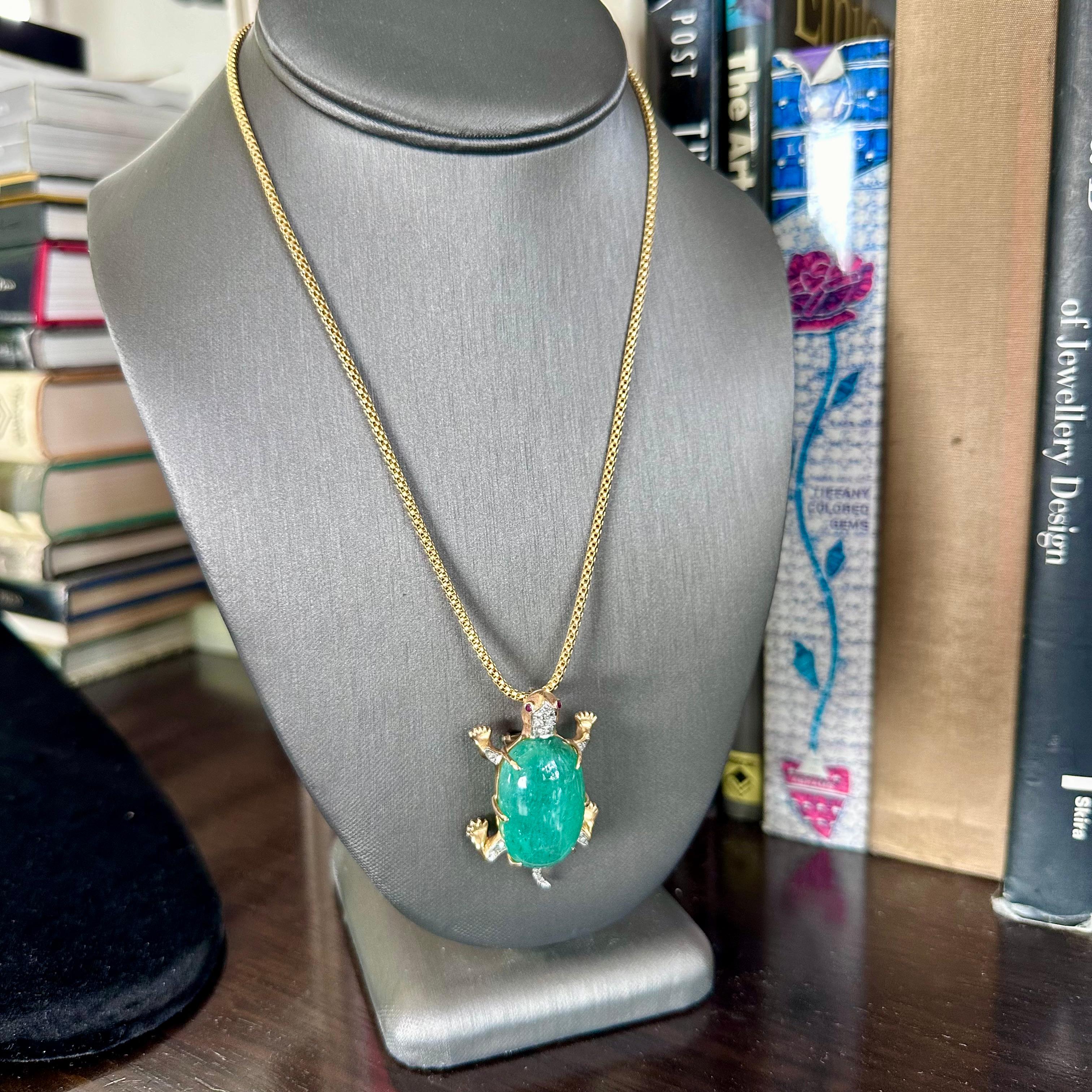 Colombian Green Emerald Turtle Pendant Necklace 2