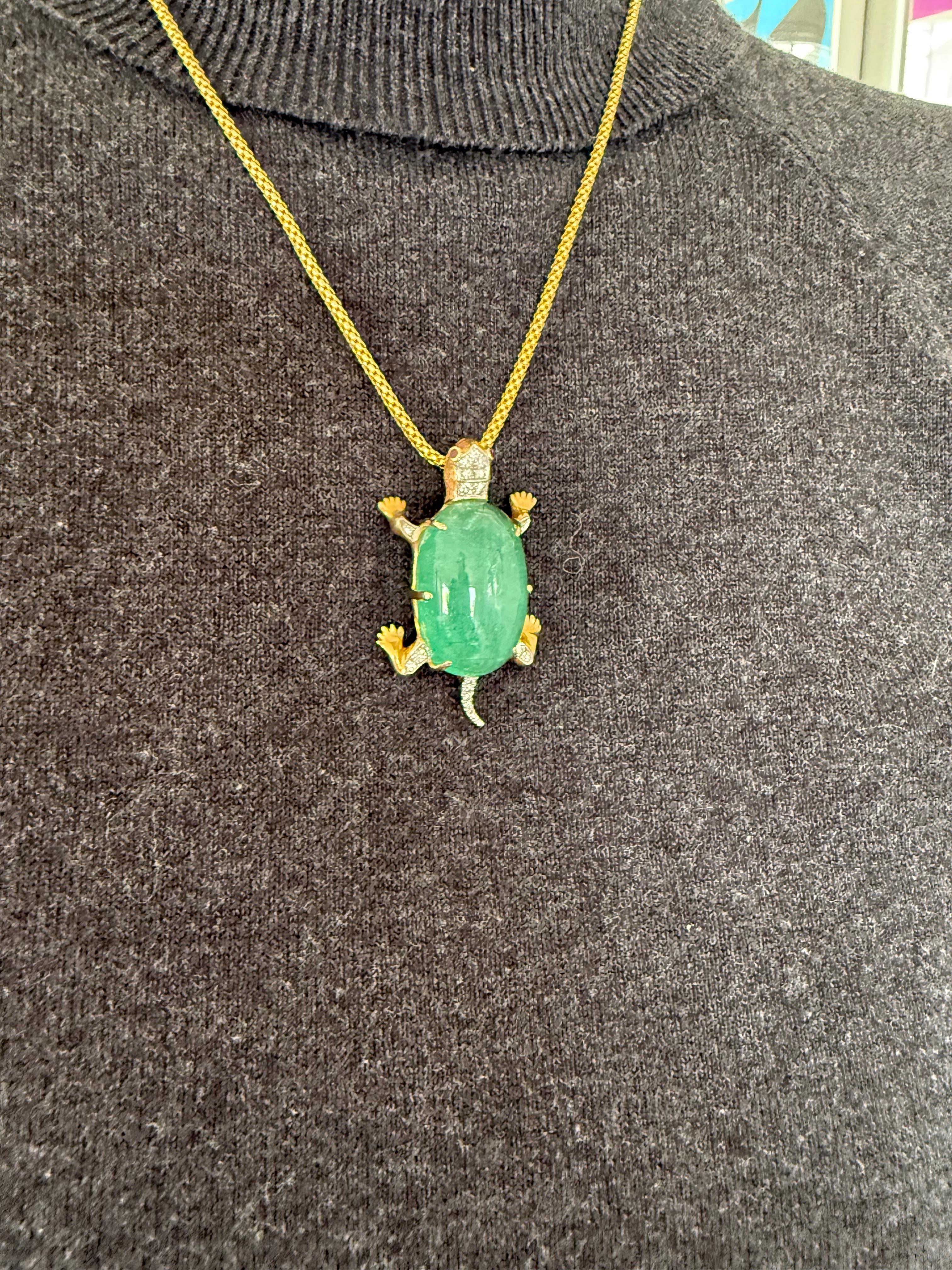 Colombian Green Emerald Turtle Pendant Necklace 5