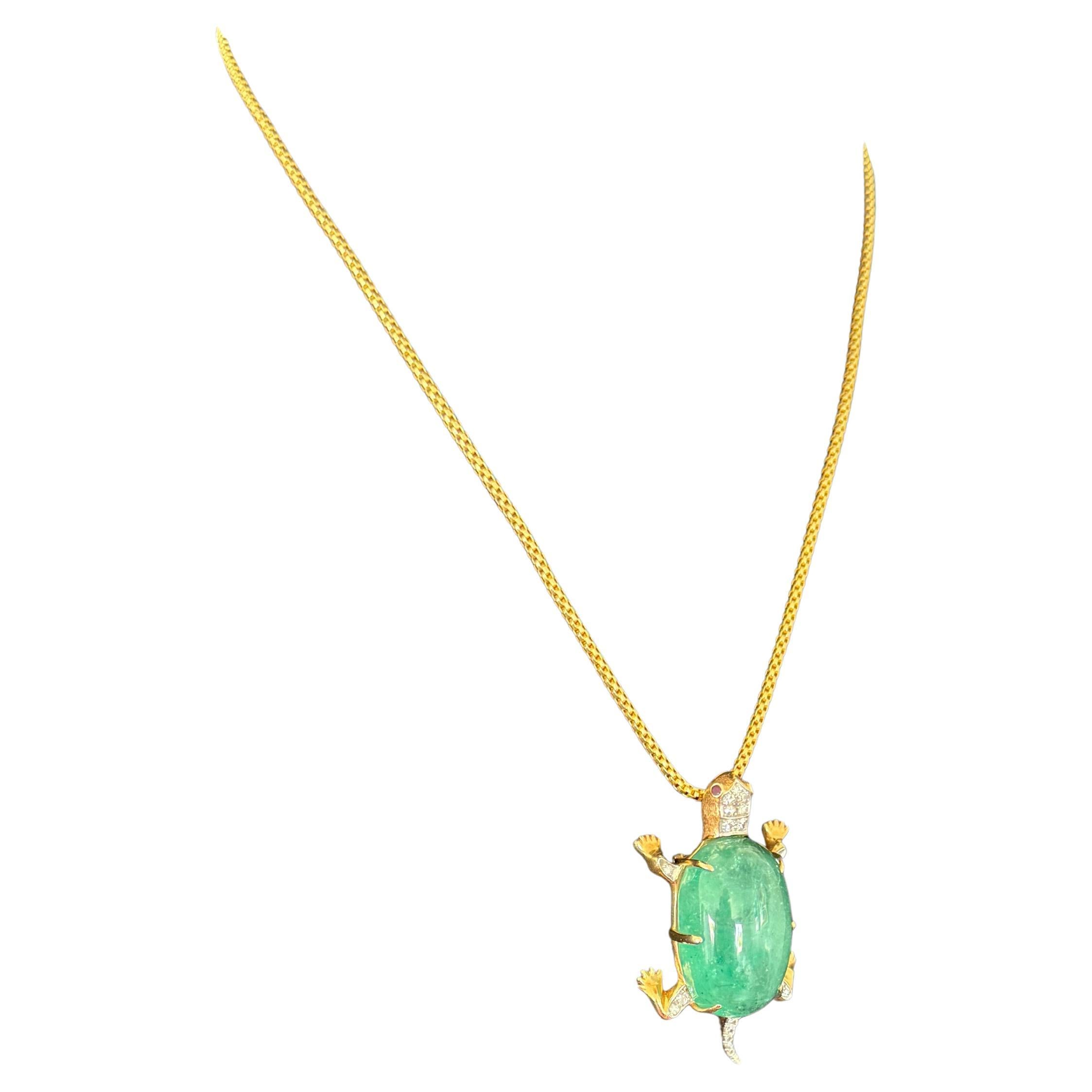 Colombian Green Emerald Turtle Pendant Necklace