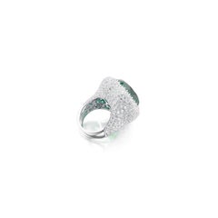 Colombian Heart-Cut 11 Carat Emerald Ring with Pavé Diamonds in 18K White Gold