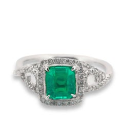 Colombian Minor 1.55ct Natural Green Emerald & Diamonds Engagement Ring 18K GRS