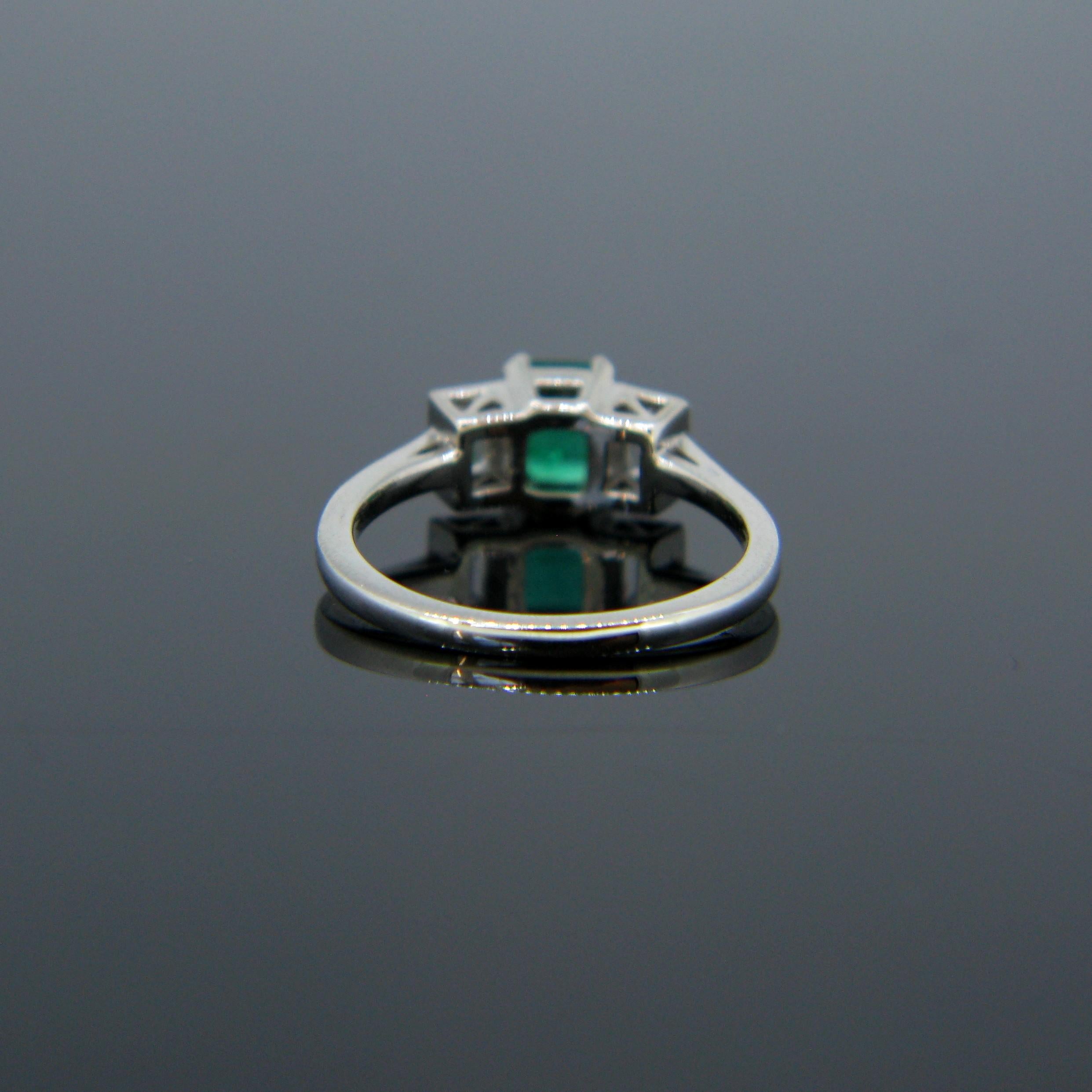 Emerald Cut Colombian Minor Emerald Tappers Diamond Platinum Ring