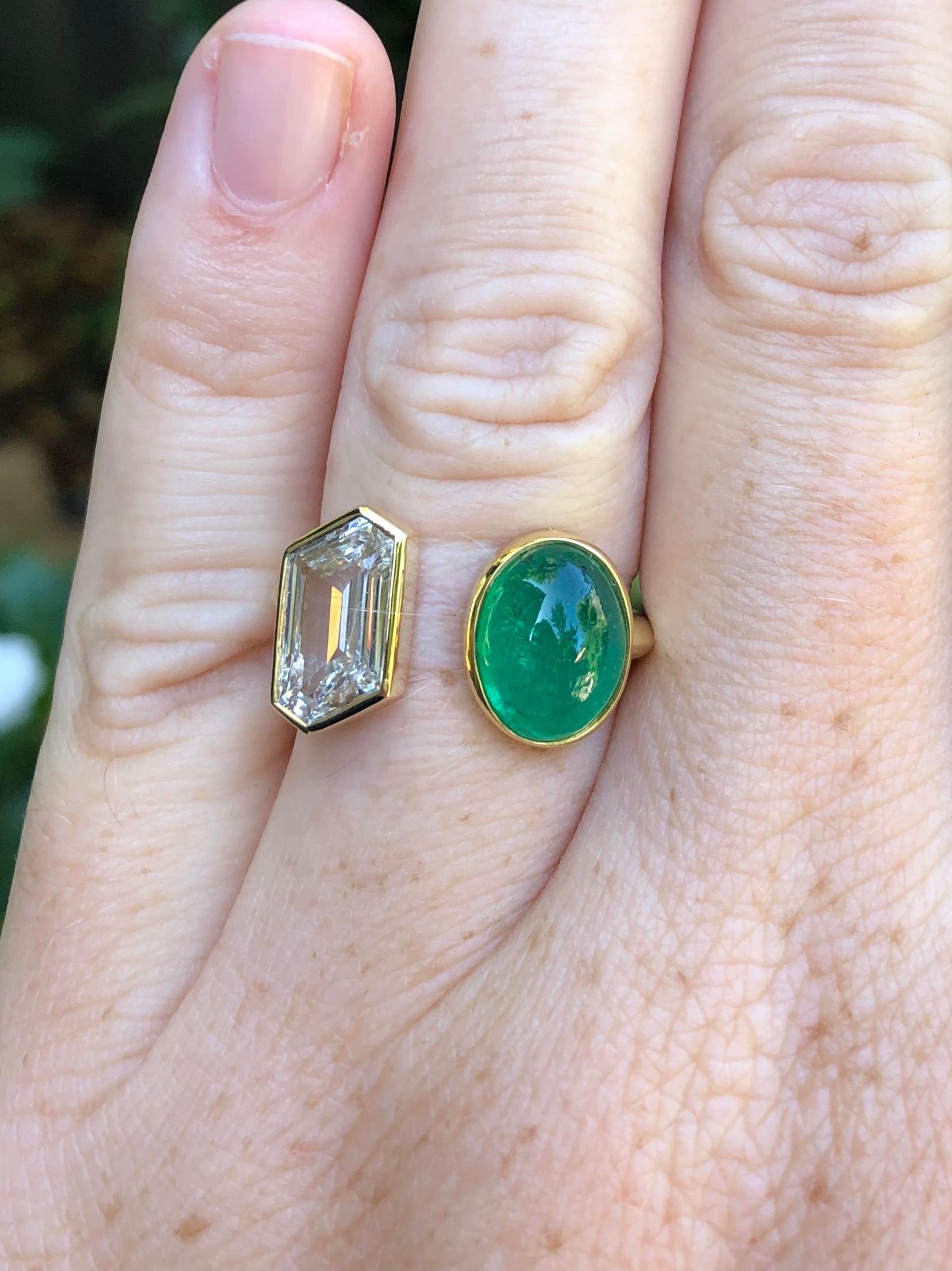 Artisan Colombian Muzo Emerald and GIA Fancy Cut Diamond Engagement Ring