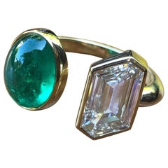 Colombian Muzo Emerald and GIA Fancy Cut Diamond Engagement Ring