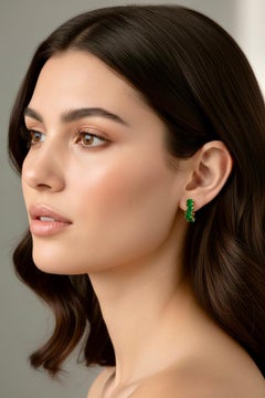 Colombian Muzo Emerald Huggies Earrings, 18K Yellow Gold