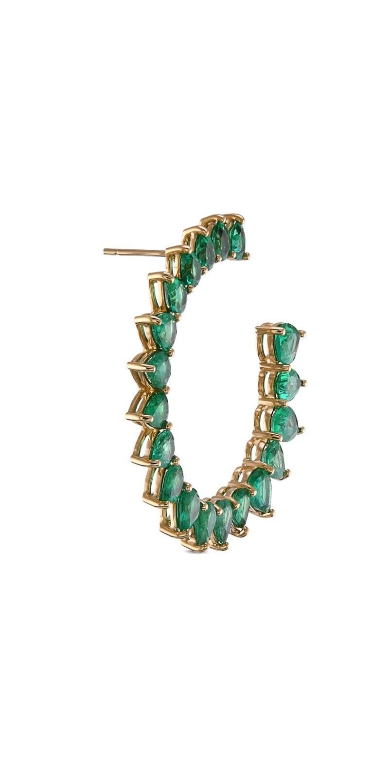 Contemporary Colombian Muzo Emerald Pear Shape Hoop Earrings For Sale