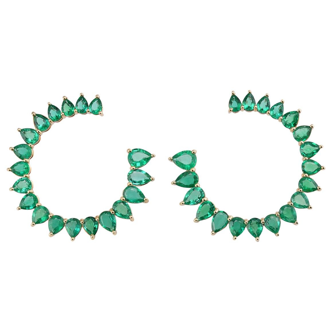 Colombian Muzo Emerald Pear Shape Hoop Earrings For Sale