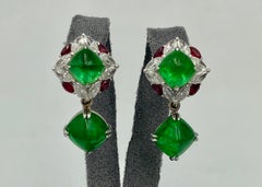 Colombian sugarloaf emerald and diamond detachable earrings