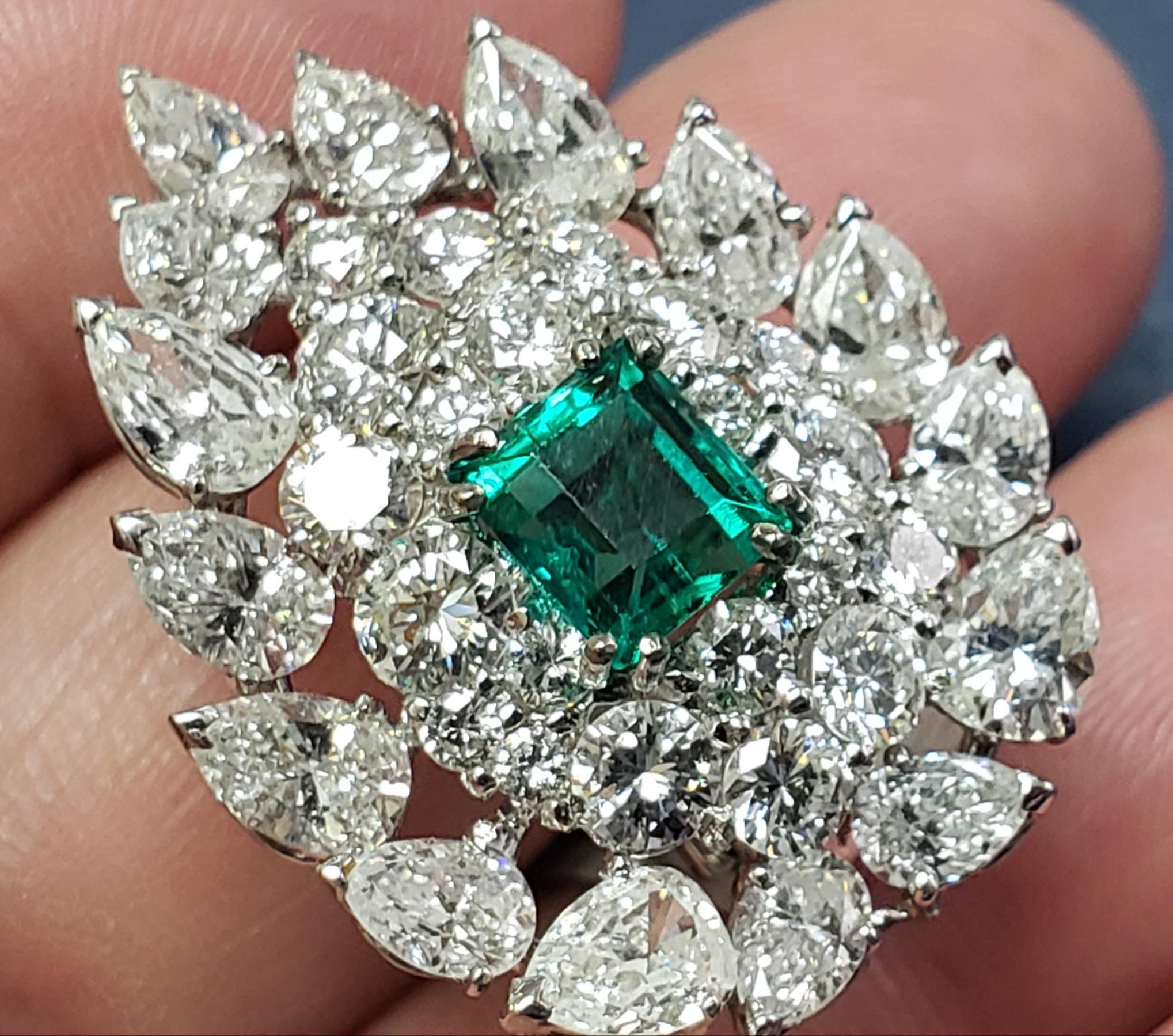 Art Deco Colombian NONE-CLARITY ENHANCED Emerald & Diamond Earrings AGL certificate For Sale