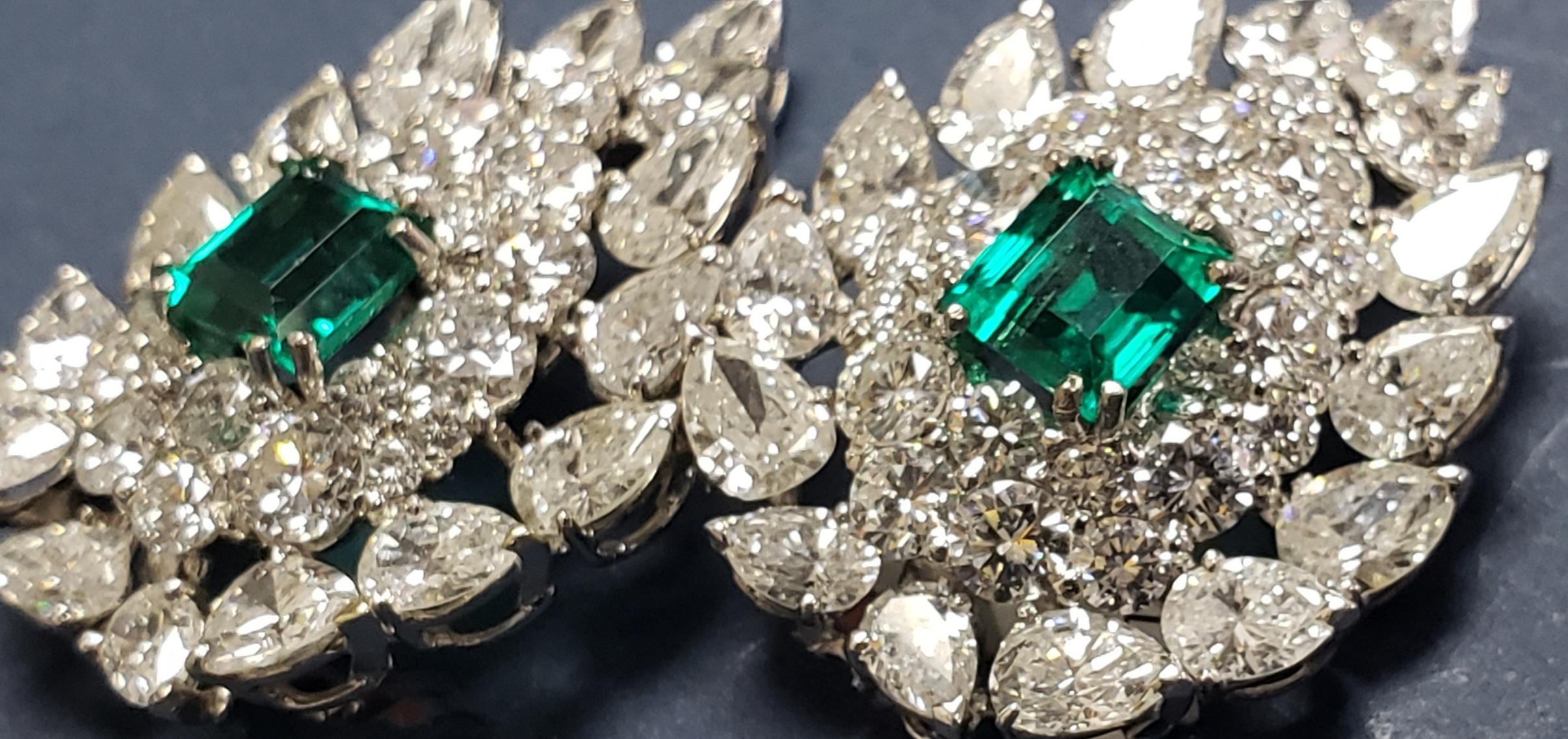Emerald Cut Colombian NONE-CLARITY ENHANCED Emerald & Diamond Earrings AGL certificate For Sale