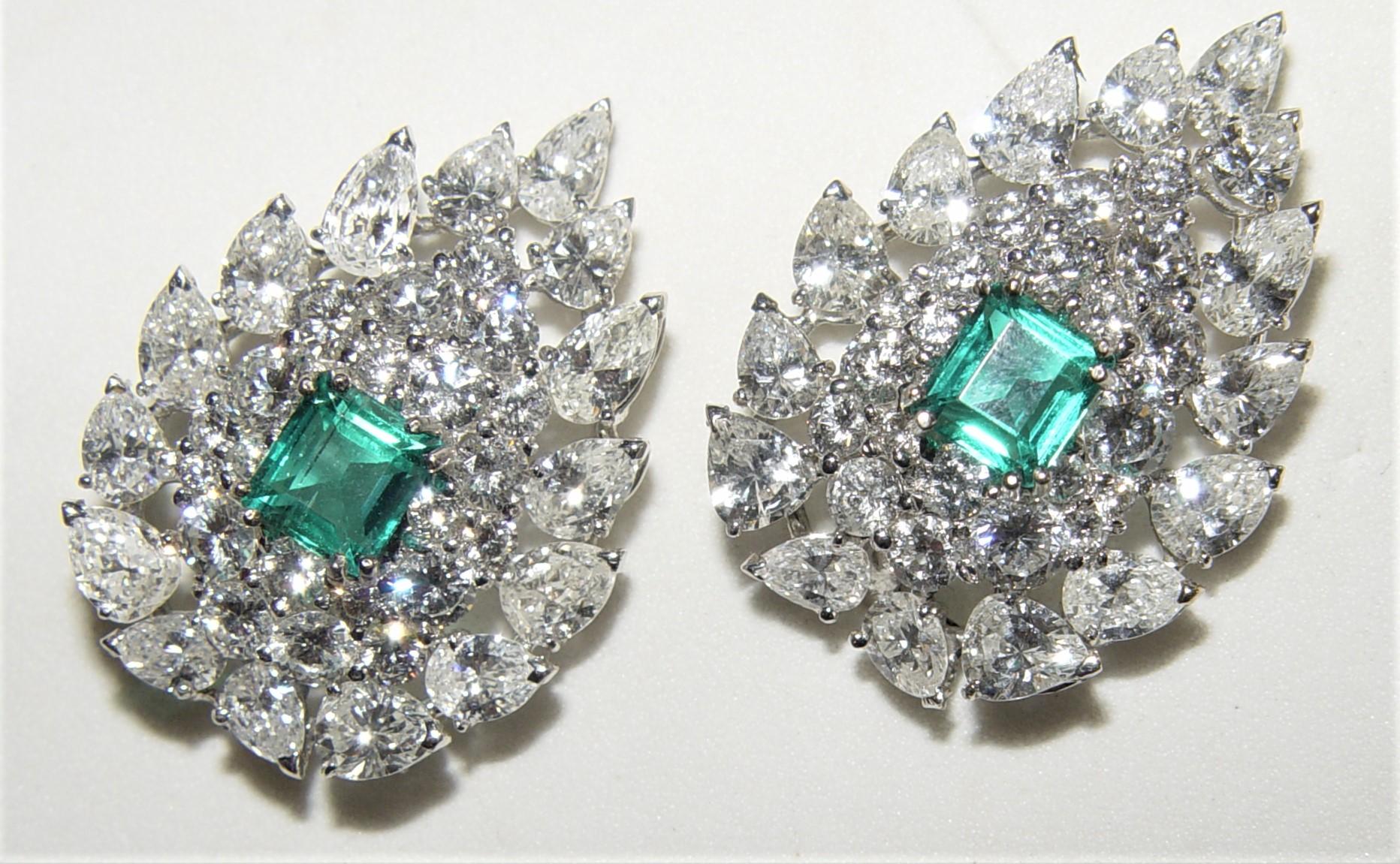 Women's Colombian NONE-CLARITY ENHANCED Emerald & Diamond Earrings AGL certificate For Sale