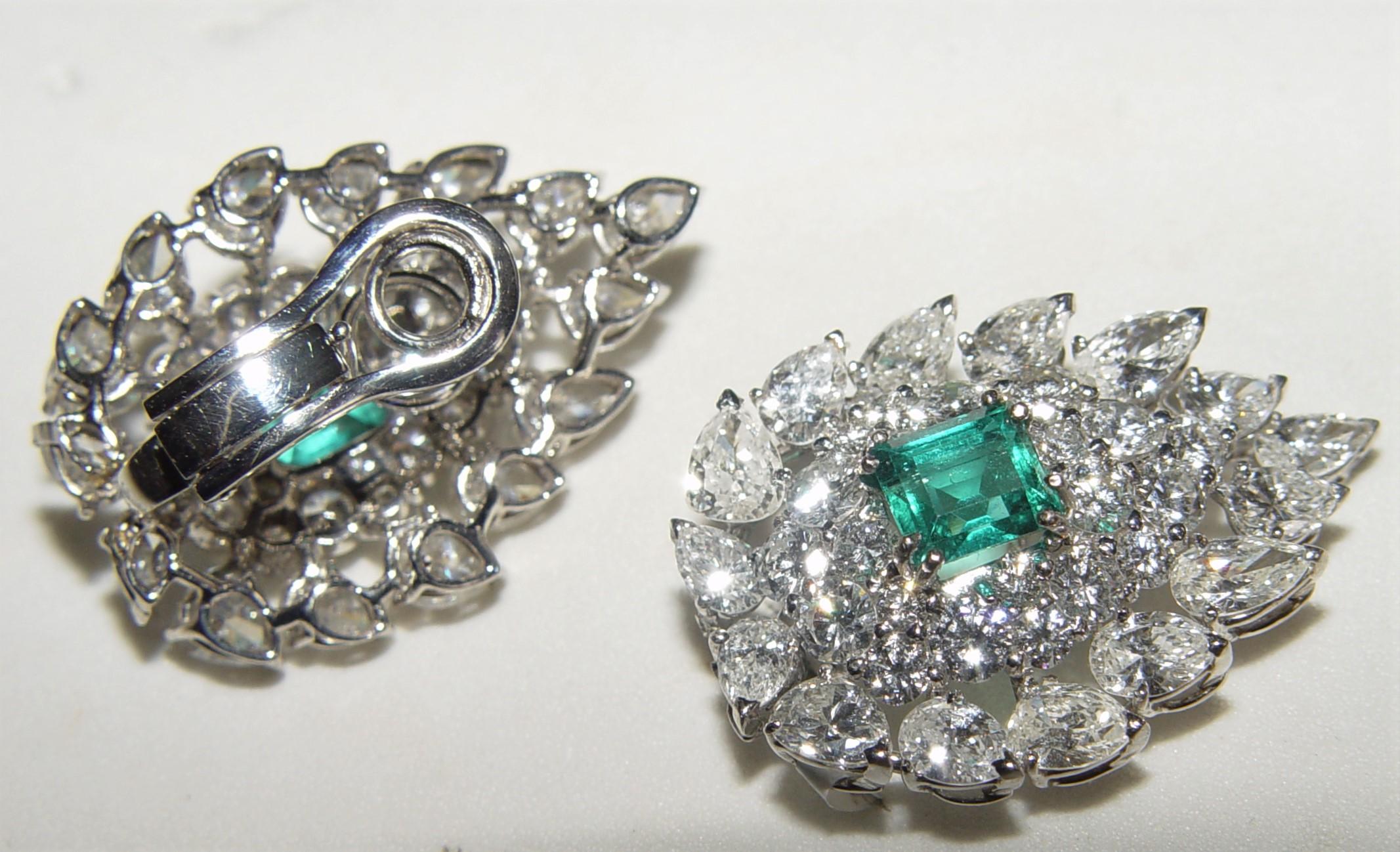 Colombian NONE-CLARITY ENHANCED Emerald & Diamond Earrings AGL certificate For Sale 2