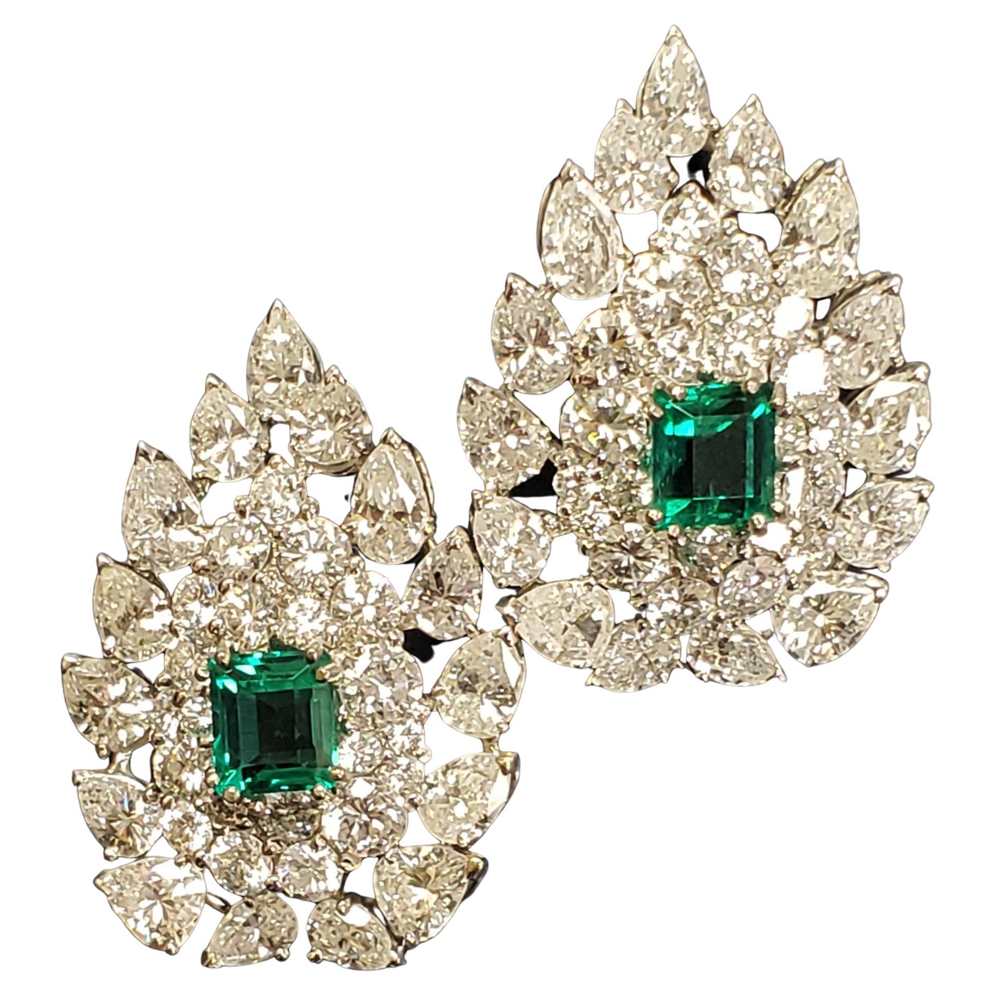 Colombian NONE-CLARITY ENHANCED Emerald & Diamond Earrings AGL certificate For Sale