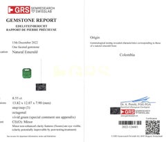 Colombian Octagonal Emerald, Vivid Green “Muzo” Type, GRS & Gübelin Certified