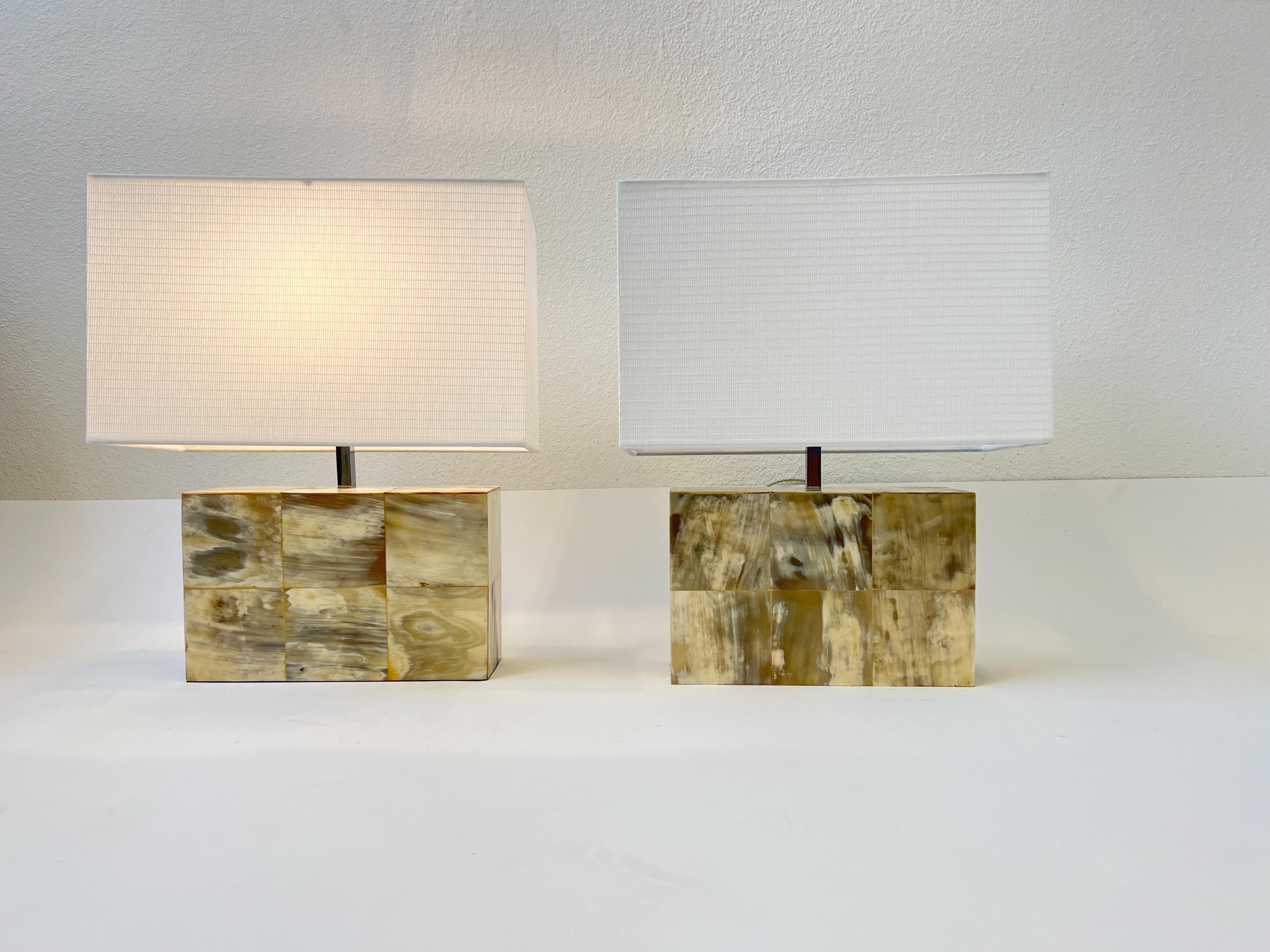 Colombian Pair of Horn and Chrome Table Lamps by Enrique Garcel For Sale 2