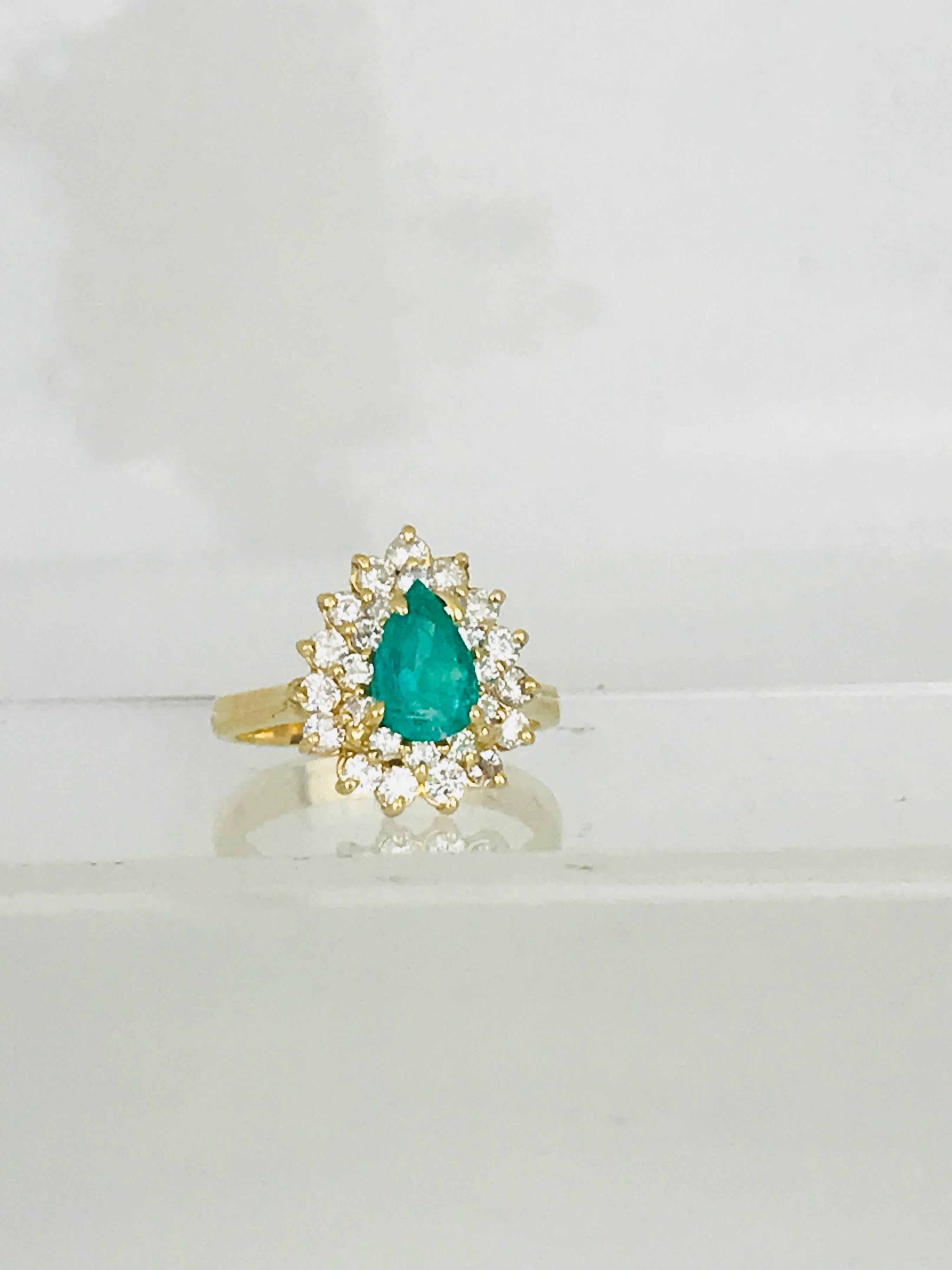 Pear Cut Colombian Pear Shaped 1.25 Carat Emerald with Diamonds, Retro Cluster For Sale