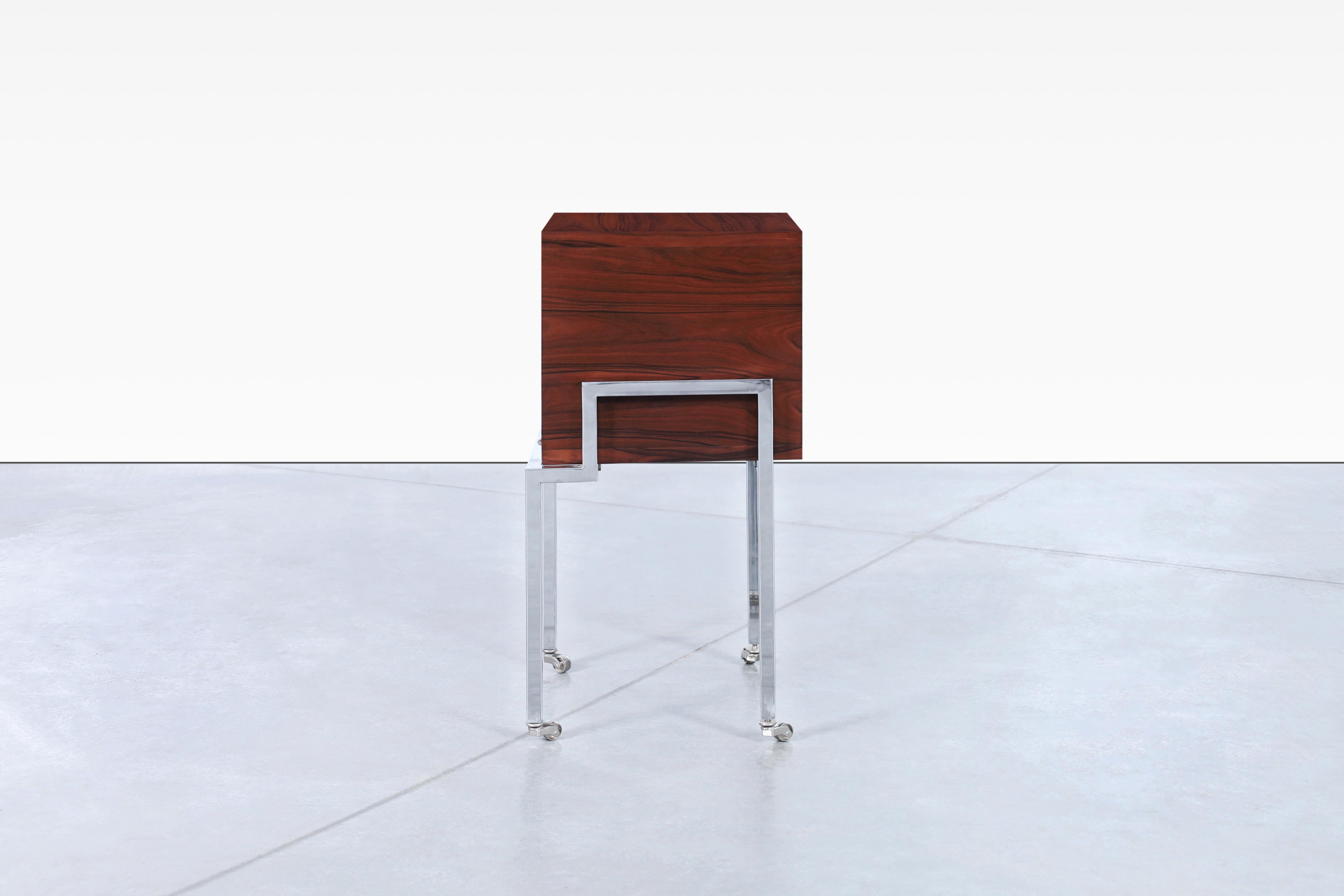 Colombian Rosewood and Chrome End Tables or Nightstands For Sale 5
