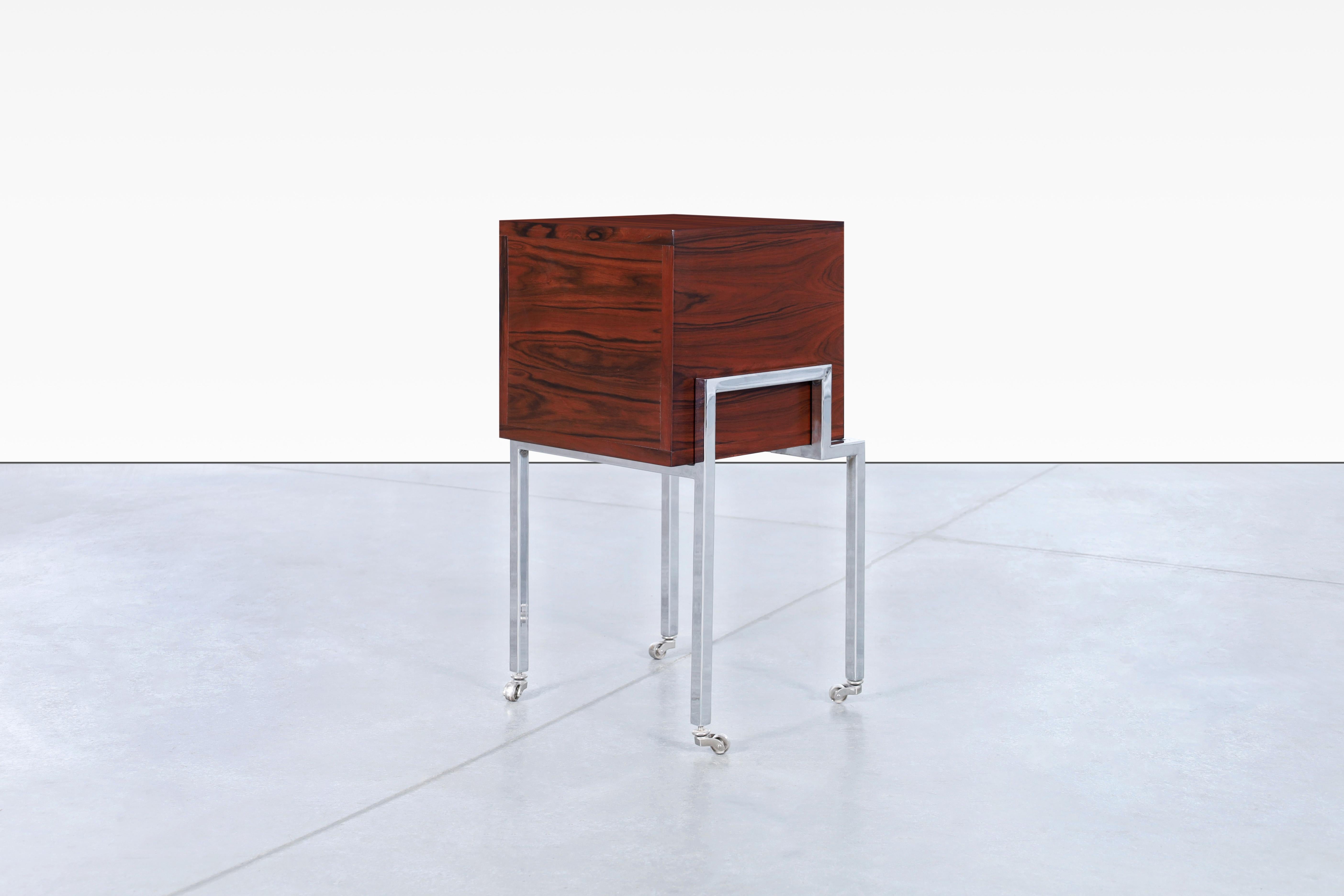 Colombian Rosewood and Chrome End Tables or Nightstands For Sale 7