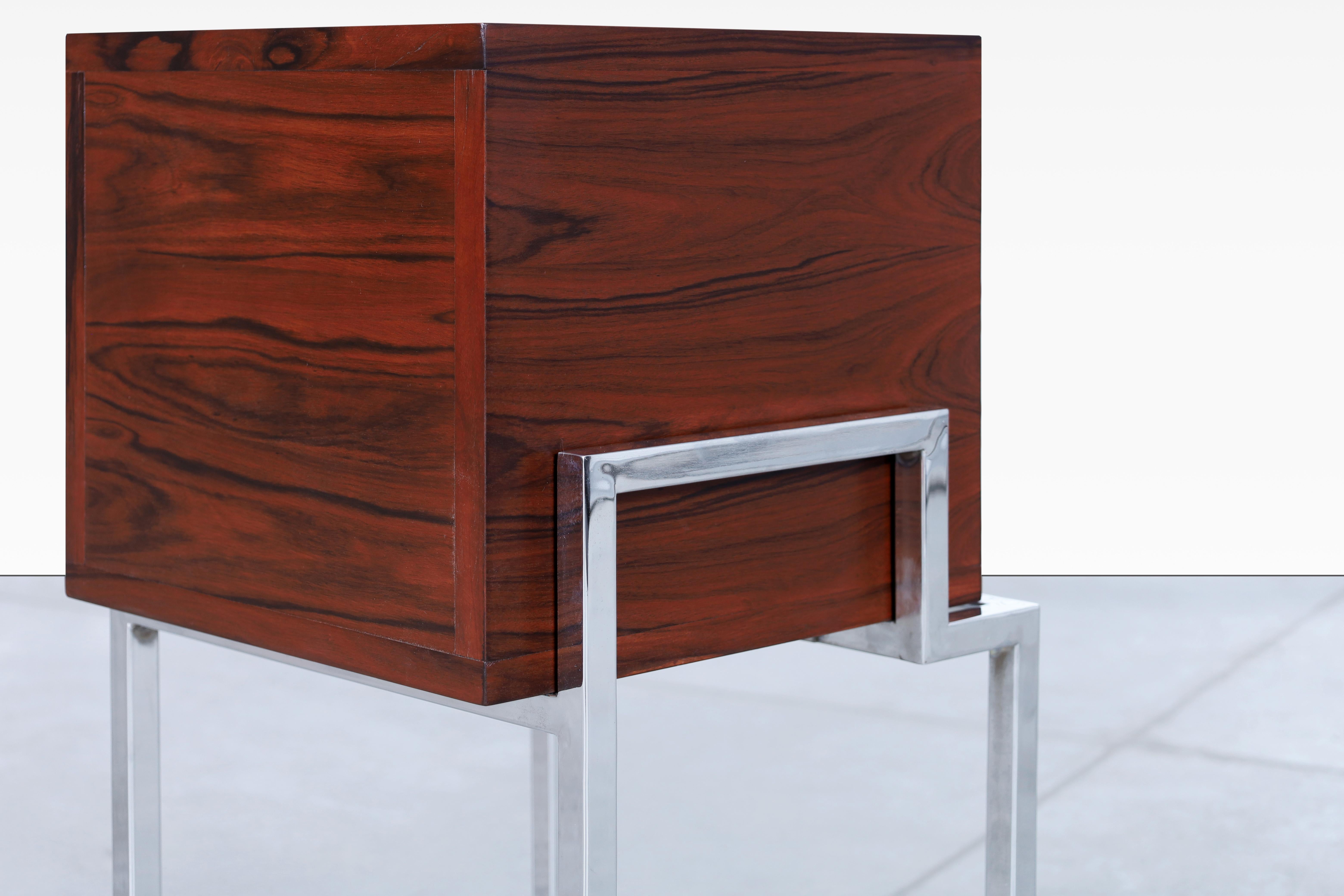 Colombian Rosewood and Chrome End Tables or Nightstands For Sale 8