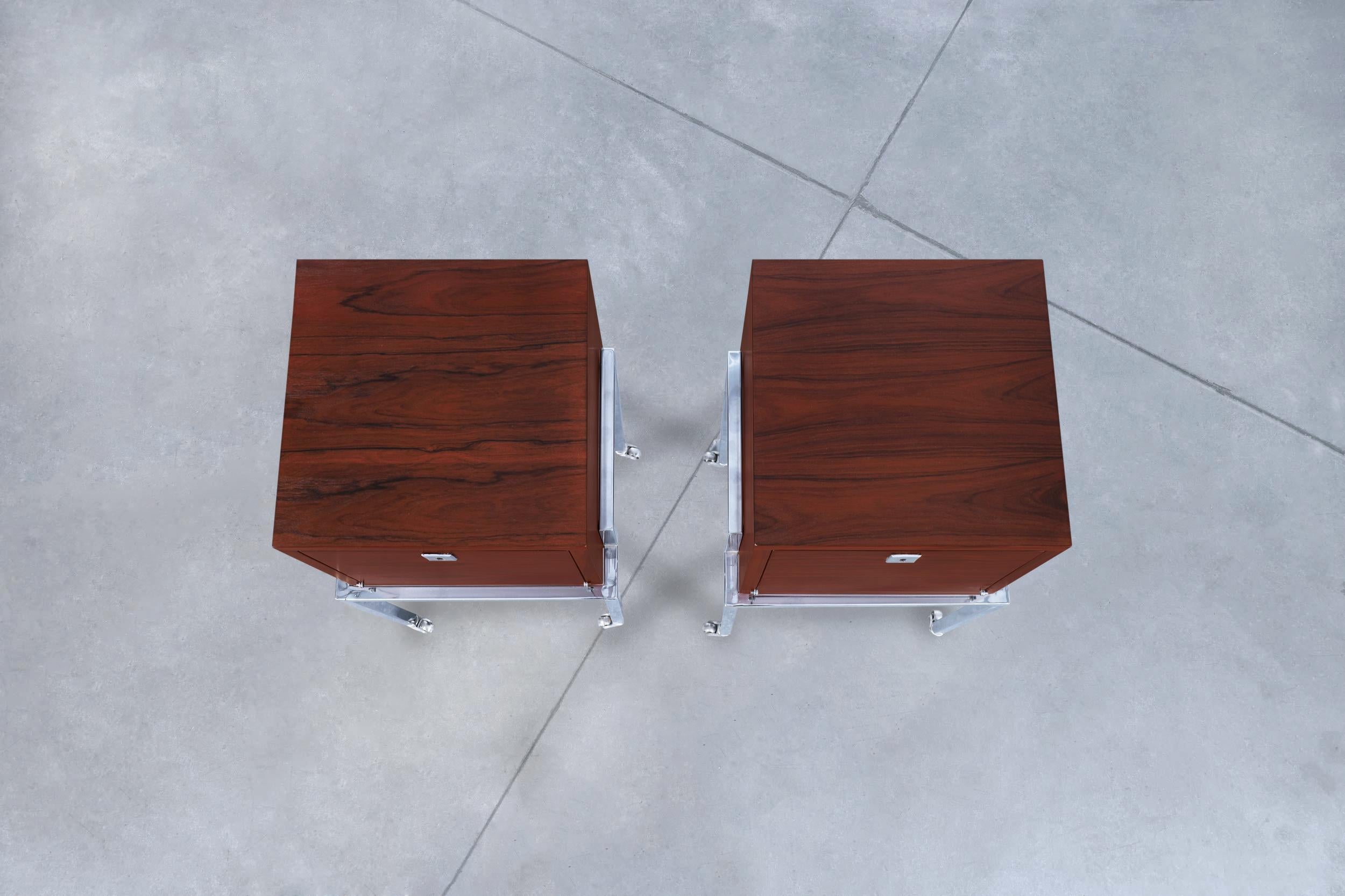 Colombian Rosewood and Chrome End Tables or Nightstands For Sale 9