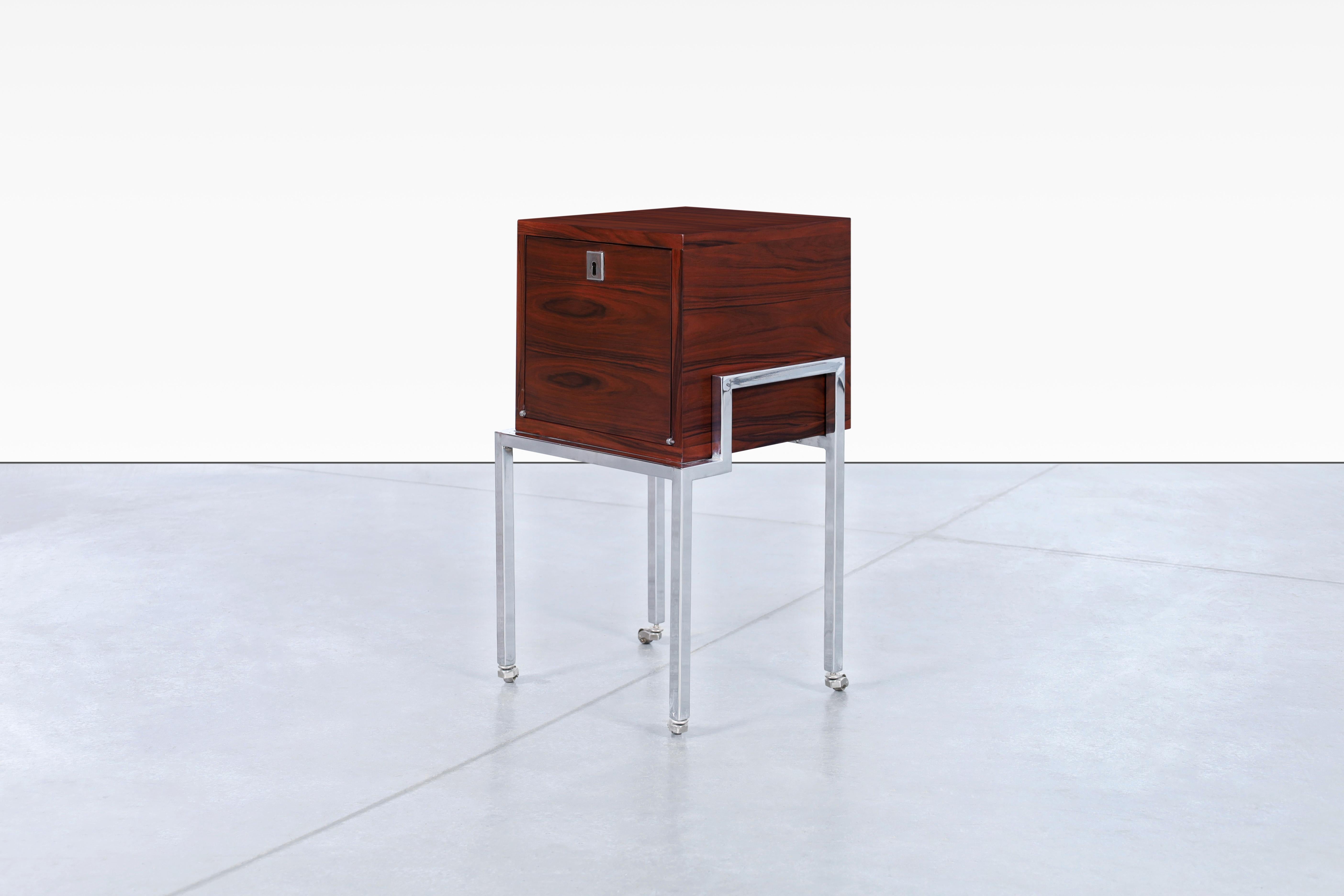 Colombian Rosewood and Chrome End Tables or Nightstands For Sale 1